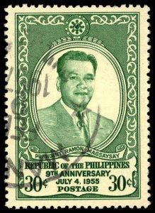 PHILIPPINES Sc 623 USED - 1955 30c - Pres. Ramon Magsaysay