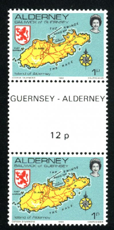 Alderney #1   Gutter Pair   Mint NH VF 1983PD