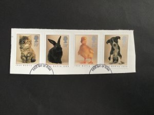 GB 1990 RSPCA Set of 4 used stamps. Ex FDC on paper.