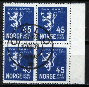 Norway 1925, NK 140, 45ø Svalbard Lion in block of four Oslo 17-VIII-38, Mi 119