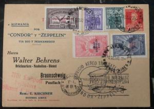 1932 Argentina LZ 127 Graf Zeppelin Postcard Cover to Braunschweig Germany Condr