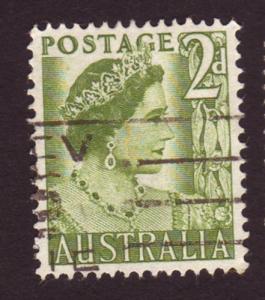 Australia 1951 Sc#231, SG#237 2d Green Queen, Queens, Royalty USED