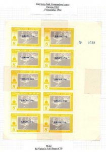 GUERNSEY-SARK EUROPA 1961 8d COMPLETE UNMOUNTED MINT SHEET OF 10