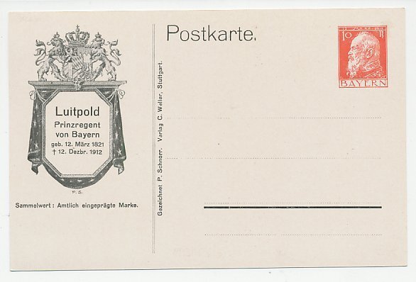 Postal stationery Bayern 1912 Luitpold von Bayern