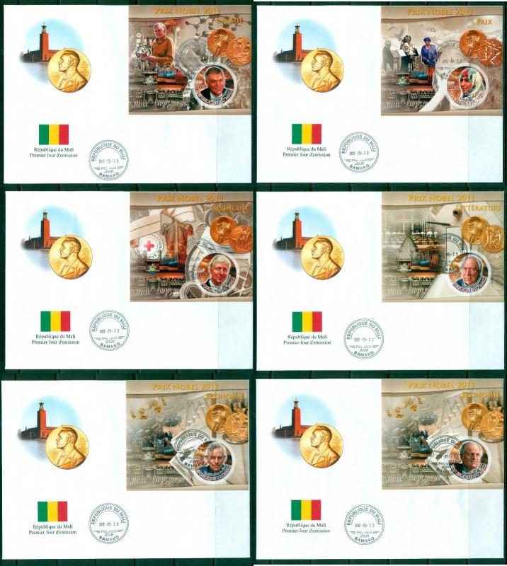 Mali set 13 first day covers Nobel Prize Winners 2011 Science Medicine Peace etc