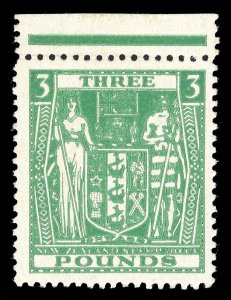 New Zealand 1940 KGVI Arms Fiscal £3 Wmk Upright superb MNH. SG F208. Sc AR91. 