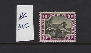 MALAYA SCOTT #31C TIGERS 1904-10 WMK 3- 10 CENTS (CLARET/BLACK) - MINT NH