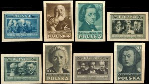 Poland #403A-403H Imperf. MNH - Culture, Celebrities (1947)