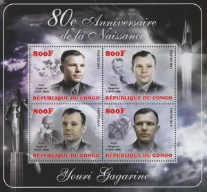 Yuri Gagarin Stamp Space Astronaut Congo Souvenir Sheet of 4 Stamps Mint NH