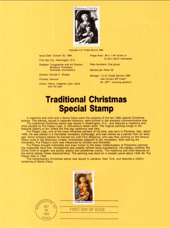 US SP662 Christmas Madonna 2107 Souvenir Page FDC