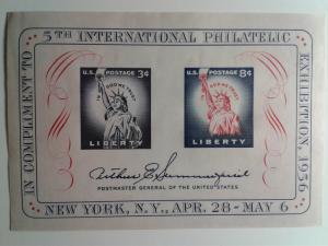 SCOTT # 1075 SOUVENIR SHEET MINT NEVER HINGED 5TH INTERNATIONAL PHILATELIC 1956