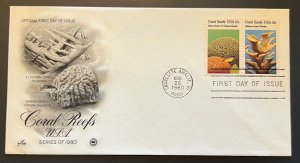 1980 SERIES CORAL REEFS AUG 26 '80 CHARLOTTE AMALIE VI FIRST DAY COVER (FDC) BX2