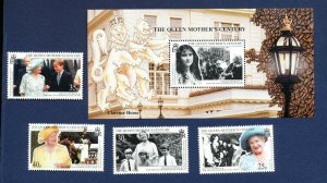 SOUTH GEORGIA - # 231-235 - MNH set & S/S  - Queen Mother 100th Birthday 1999