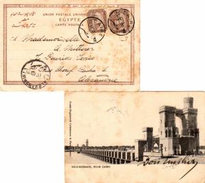 Egypt 1m Sphinx and Pyramid (2) 1905 Caire PPC (Nile-Barrage, Near Cairo) Pri...