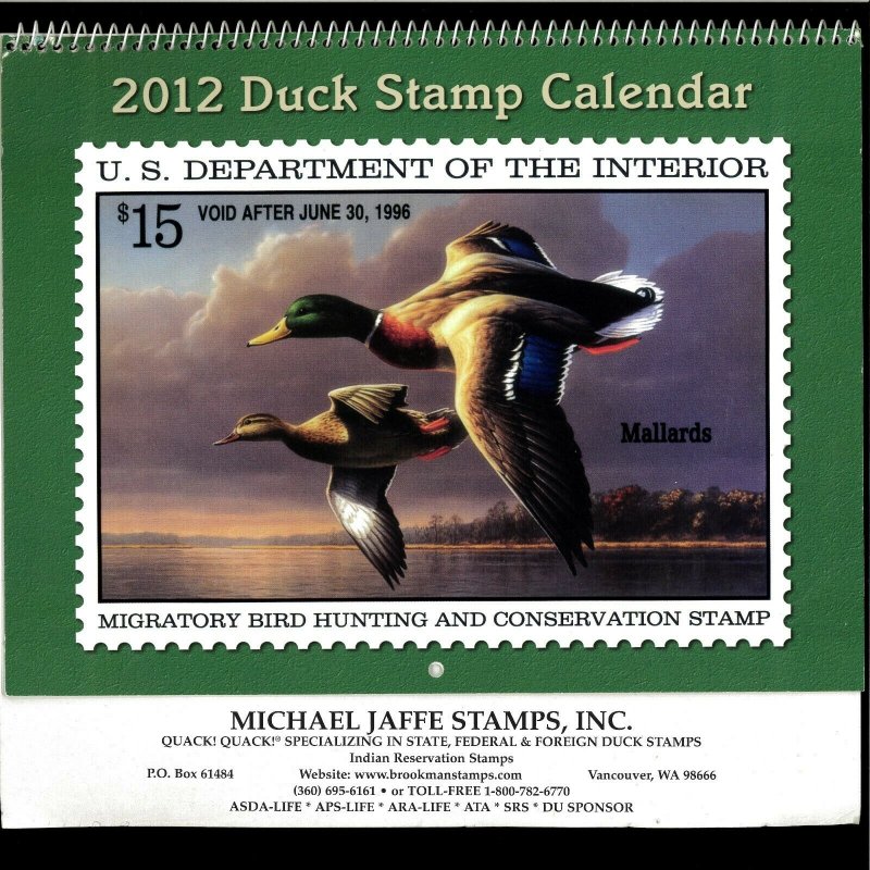 2012 DUCK STAMP CALENDAR - GREAT PICTURES & COLLECTIBLE, OR SAVE UNITL 2040!