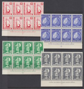 Iceland Sc 213-216 MNH. 1939 New York Worlds Fair Matched Imprint Blocks of 8 XF