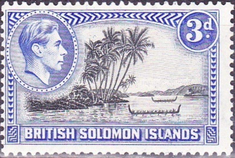 BRITISH SOLOMON ISLANDS 1939 KGVI 3d Black & Ultramarine SG65 MH