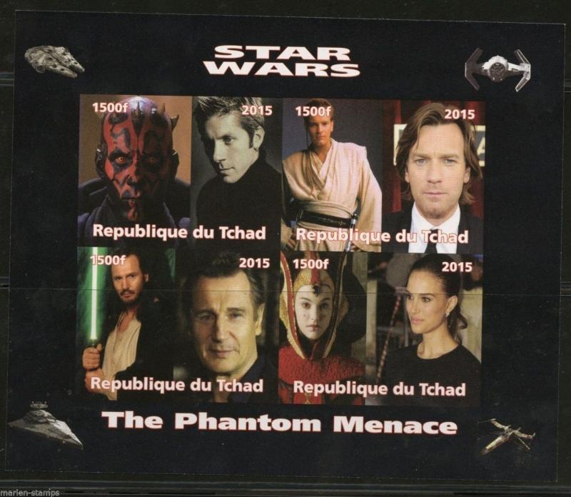 CHAD 2015 STAR WARS 'THE PHANTOM MENACE' SHEET OF FOUR  IMPERFORATED MINT NH