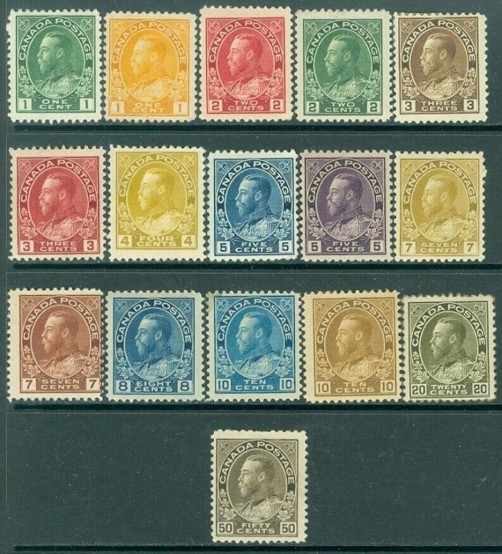 EDW1949SELL : CANADA 1911-25 Sc #104-15, 117-20 F-VF, MOG. Back faults. Cat $85