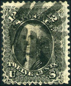 1868 US Stamp #97 12c Very Thin Used Leaf CancelCatalogue Value $450 Certified 