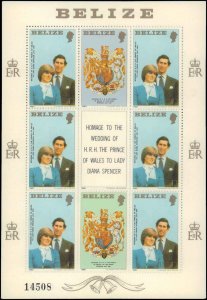 Belize #551-553, Complete Set, Shts of 6 + Labels, 1981, Royalty, Never Hinged