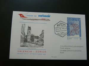 first flight cover Valencia Zurich Fokker 100 Swissair 1990