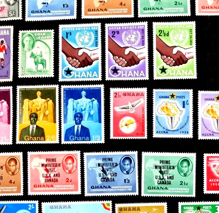 Ghana 25 all different, off paper, #1  44 Stamps, 1957   1959, Includes #12