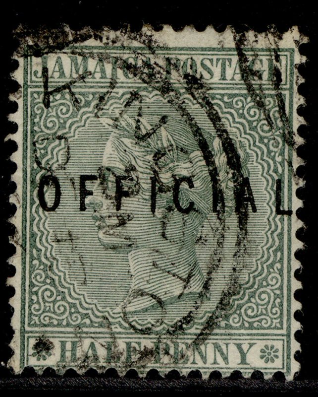 JAMAICA QV SG O1, ½d green, FINE USED.