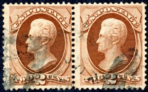 #146 – 1870-71 2c Jackson, red brown/ Used Pair. Fine