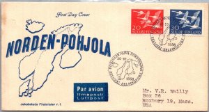 SCHALLSTAMPS - FINLAND 1956 FDC CACHET COVER ADDR USA COMM SPECIAL CANC HELSINKI