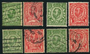 Great Britain #151-158 King George V 1911-1912 Postage Stamp Collection GB Used 