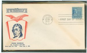 US 845 1939 5c James Monroe (presidential/prexy series) coil on an unaddressed first day cover with a Fidelity cachet.