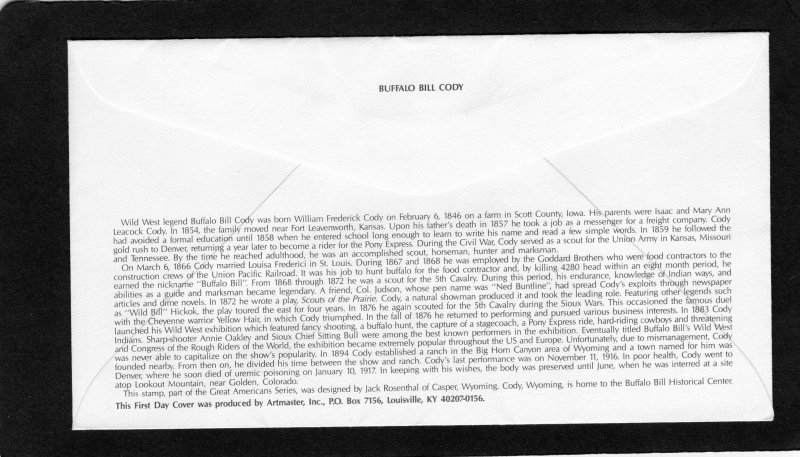 2177 Buffalo Bill Cody, FDC pair Artmaster