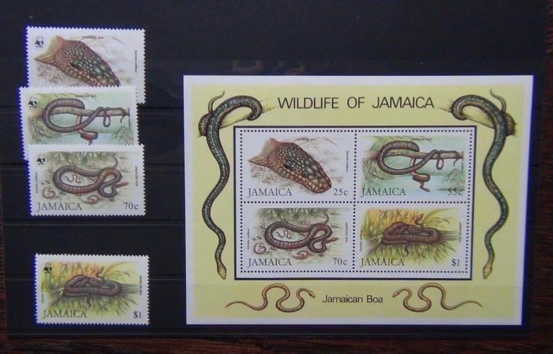 Jamaica 1984 Endangered Species Jamaican Boa Snake set & Miniature Sheet MNH
