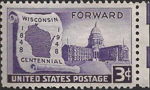 # 957 MINT NEVER HINGED WISCONSIN STATEHOOD 100TH ANNIV.