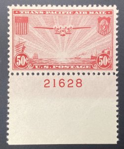 Scott C22 1037 50c PSE Certified XF-Sup 95 Mint OGnh Carmine With Plate Number