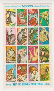 Equatorial Guinea Fauna Monkeys Sheet of 16 Stamps 1976
