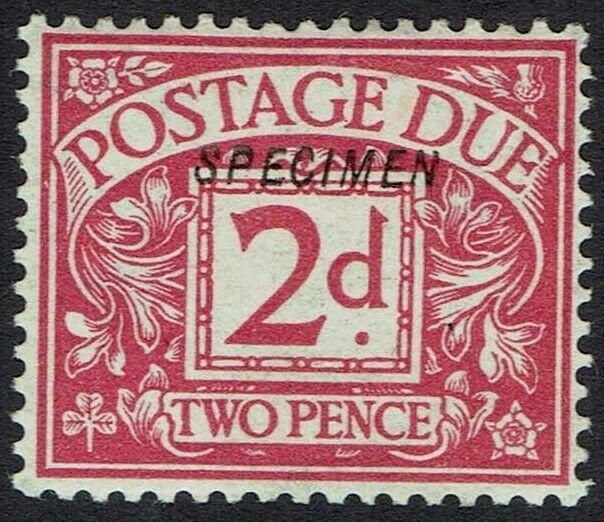 GREAT BRITAIN 1914 POSTAGE DUE 2D RED COLOUR TRIAL PROOF SPECIMEN SIMPLE CYPHER 