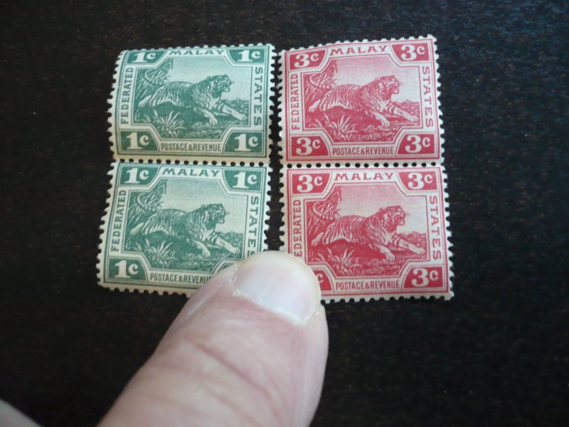 Stamps - Malay Federated States - Scott# 38 & 42 - Mint Hinged 2 Pairs of Stamps