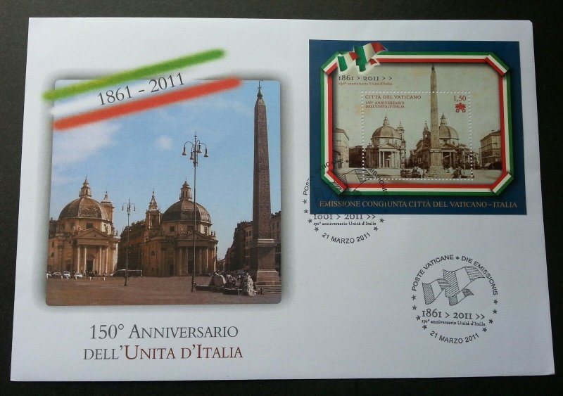 Vatican - Italy Joint Issue 150th Anniversary Of Italy Unity 2011 (ms FDC)