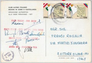 59975 - PERU - POSTAL HISTORY: Italian EXPEDITION POSTCARD - Signed 1977-