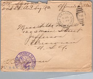 1918 USA Army Post Office APO WW1 Aviation T R Spooner Cover to Wisconsin USA