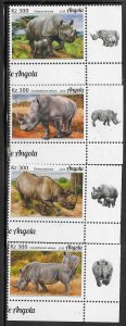 Angola #1420-1423 300kz Rhinos 2018 (MNH) CV $4.00