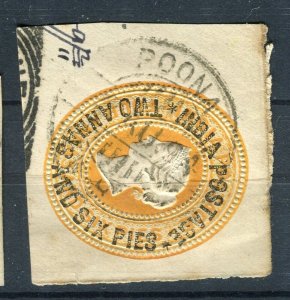 INDIA; 1890s classic QV 4a. 6p. fine POSTMARK Stationary Piece, Poona