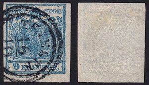 Austria - 1850 - Scott #5 - used - Type II - TRIESTE 2-ring pmk - watermarked