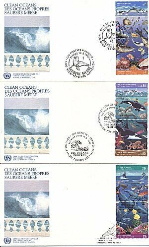 U.N 1995 CLEAN OCEANS SET OF 3 FDC' FDC's
