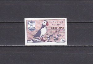 Jethou, British Local. Cat. J8. Puffin, IMPERF Value o/p Europa 1961. ^