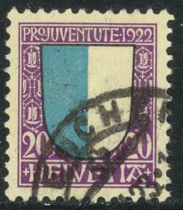 SWITZERLAND 1922 20c COAT OF ARMS PRO JUVENTUTE Semi Postal Sc B23 VFU