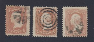 3x United States 3c Washington Stamps #A25 Used