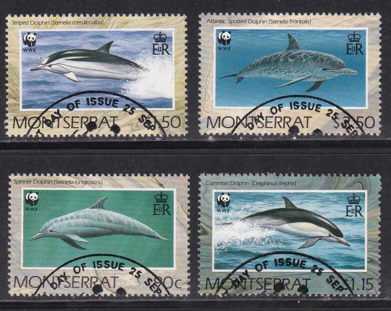 WWF Montserrat # 753-756, Dolphins,  Used Set 
